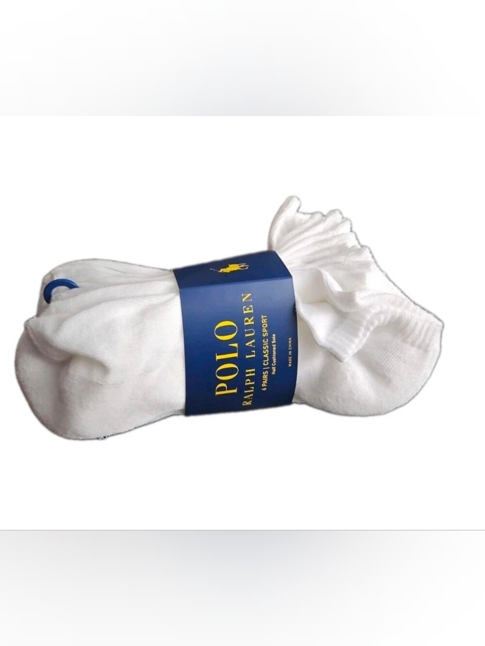 Polo Ralph Lauren Mens Classic Sport Half Cushioned Sole Socks 6-Pairs White
